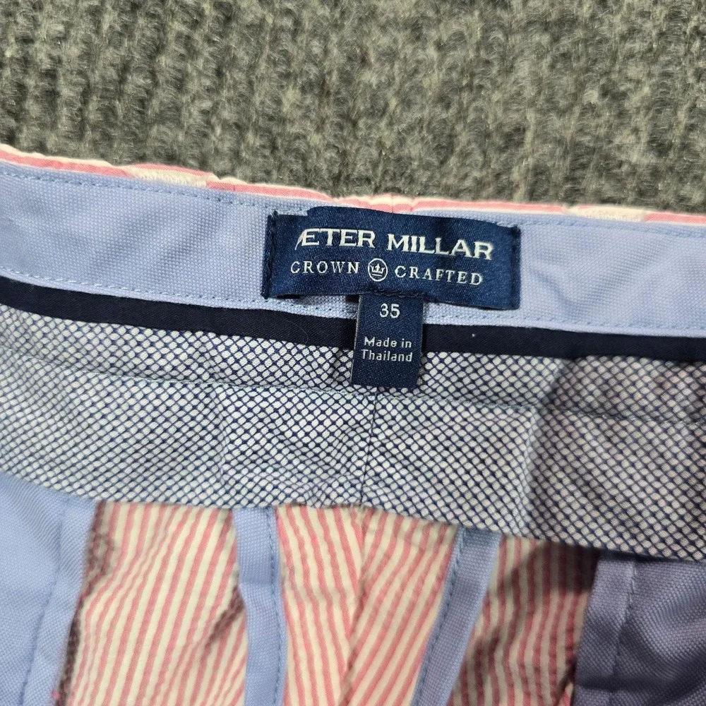 Peter Millar Crown Crafted Shorts Men 35 Pink Seersucker Stripe Performance Golf